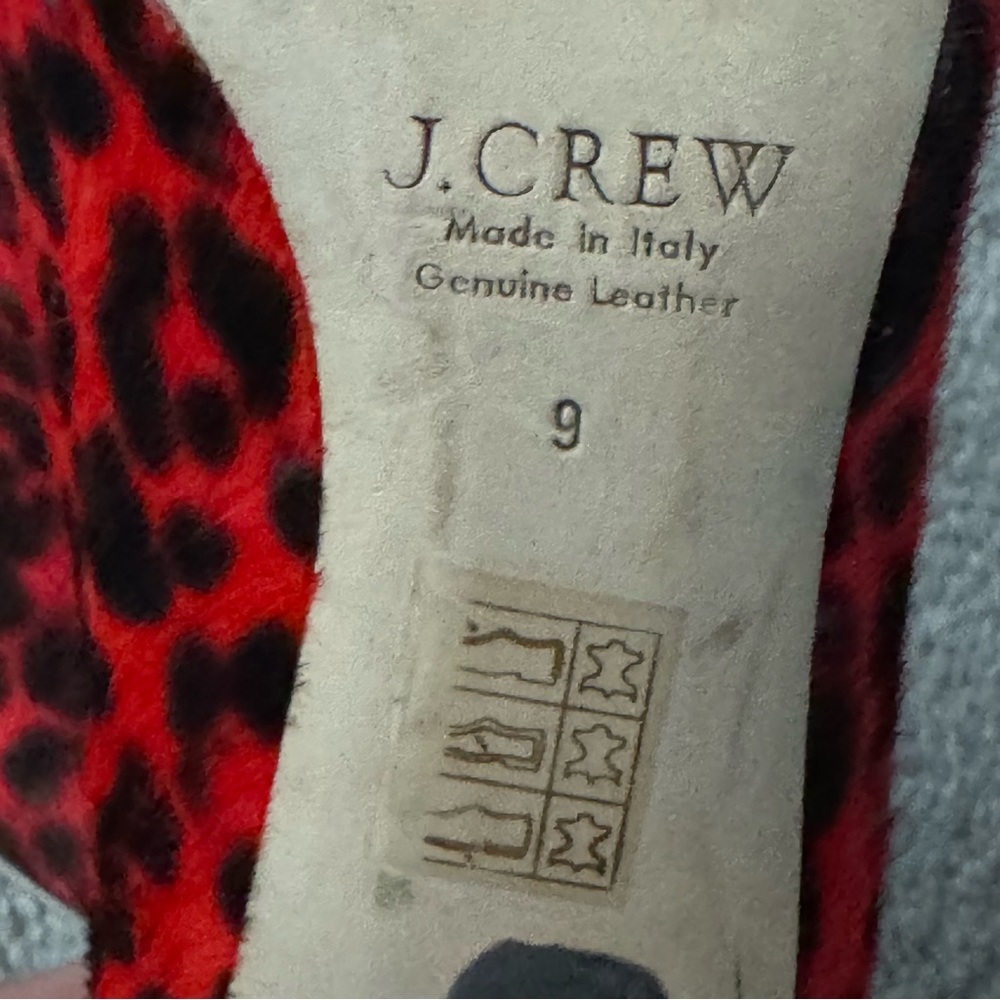 J.Crew Leather Calf Hair Roxie Red Leopard Heels Size 9 Pointed Toe Italy - Picture 7 of 10